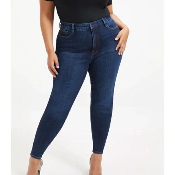 Good American Good Waist High Rise Distressed Indigo Jeans 4/27 - Picture 9 of 10